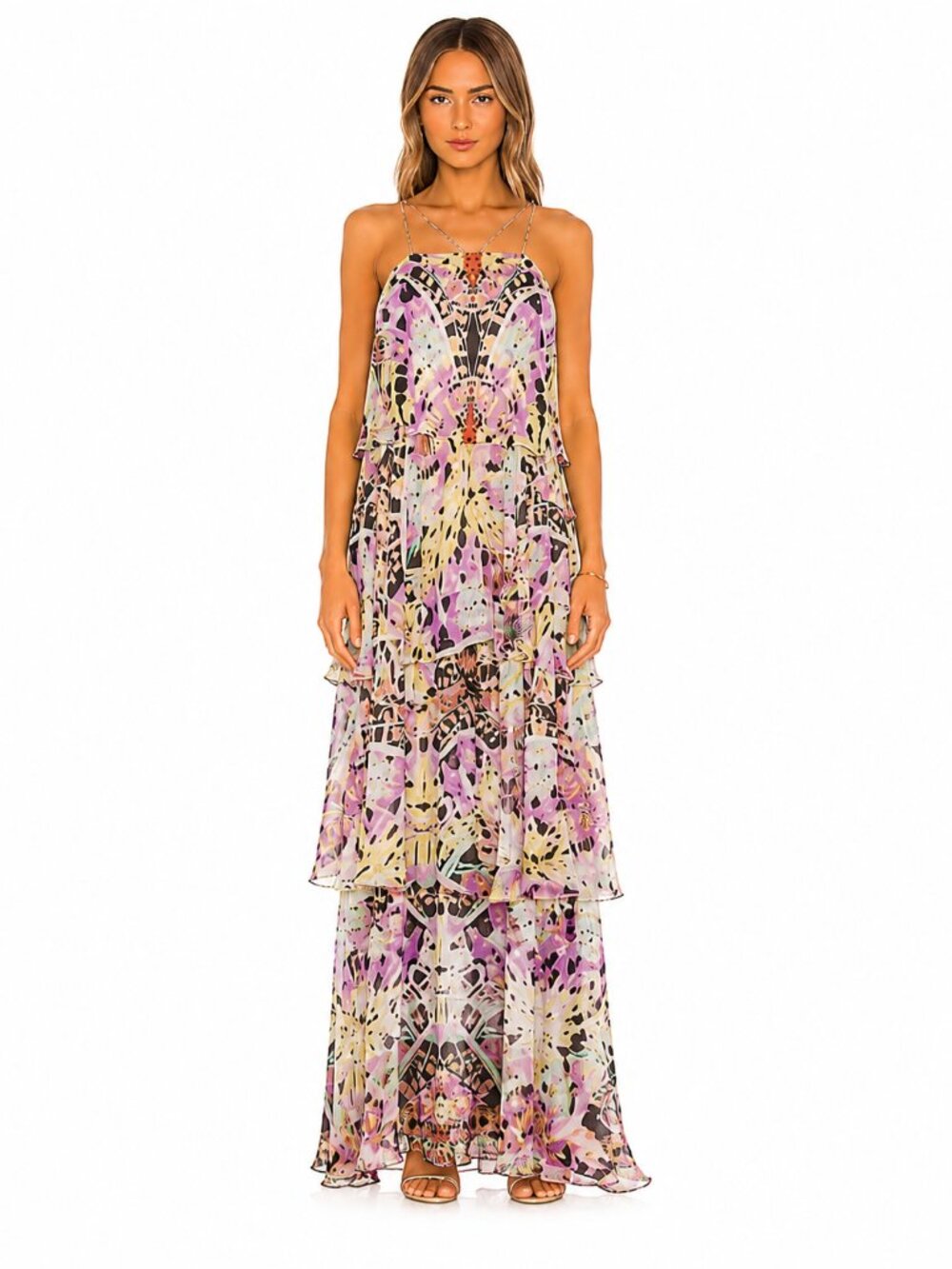 Anthropologie Leifsdottir Butterfly Kaleidoscope Ruffled Silk Maxi Dress 4 Guest